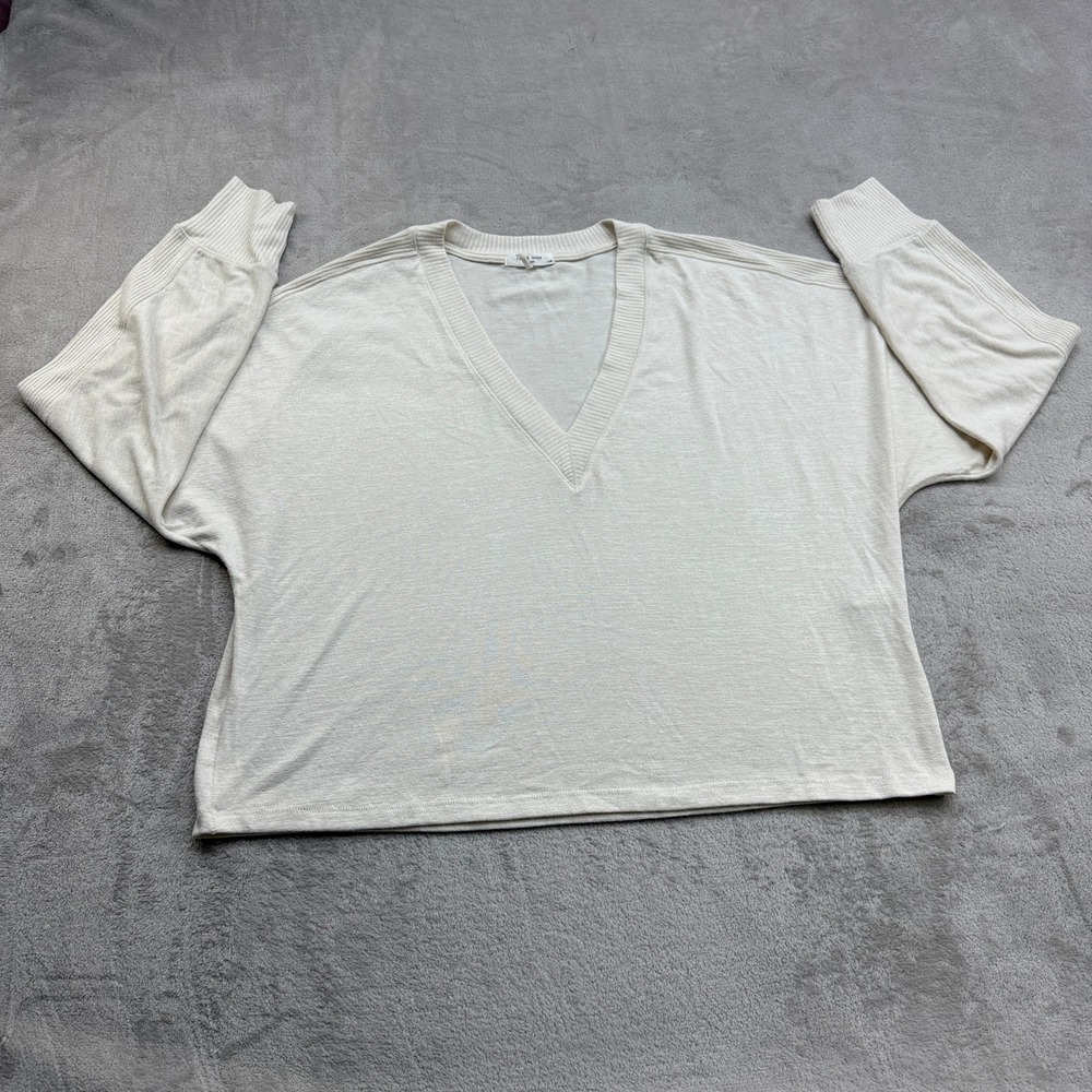 Rag & Bone V-Neck Sweater Women L Cream Long Sleeve Oversized Knit Quiet Luxury